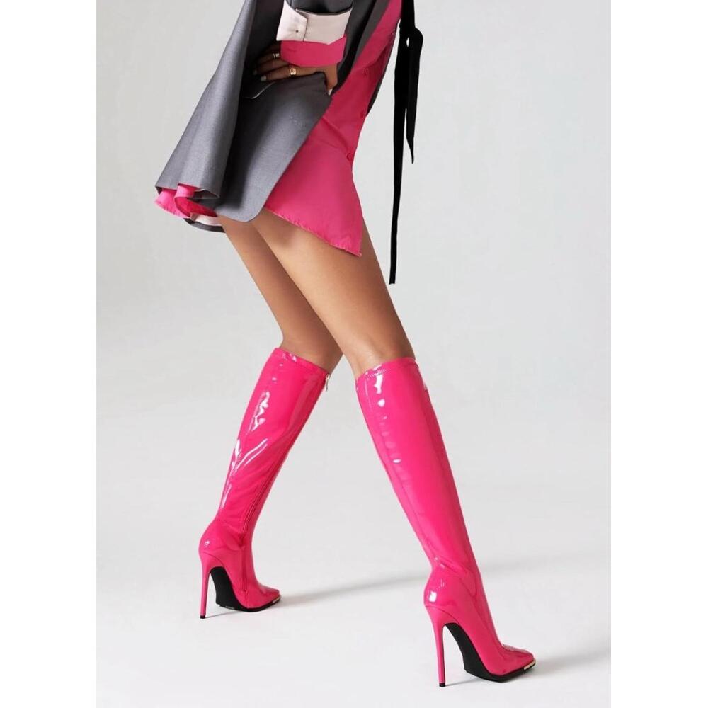 Pink Knee high Stiletto Patent Leather boots! Size 7. Brand new! Hot sexy - Picture 4 of 16